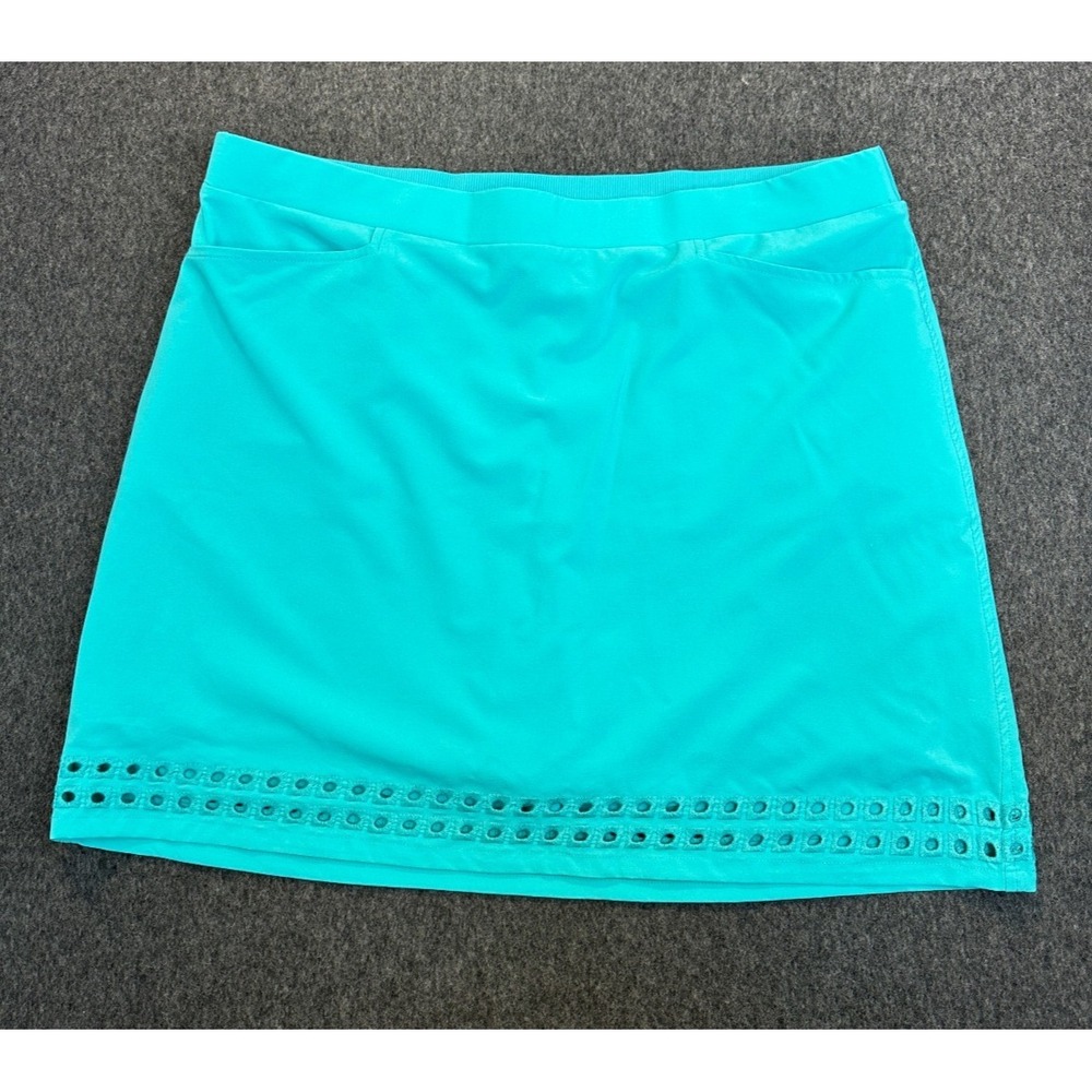 Chico's Zenergy Size 3 US 16 Blue UPF Embroidered Eyelet Pull On Skort Turquoise - Picture 2 of 11
